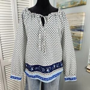 J. Crew Blue Floral Cotton Peasant Top Small Relaxed Fit Boho